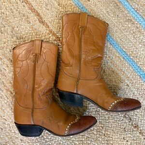 Vintage Tony Lama Lizard Wingtip Cowgirl Boots